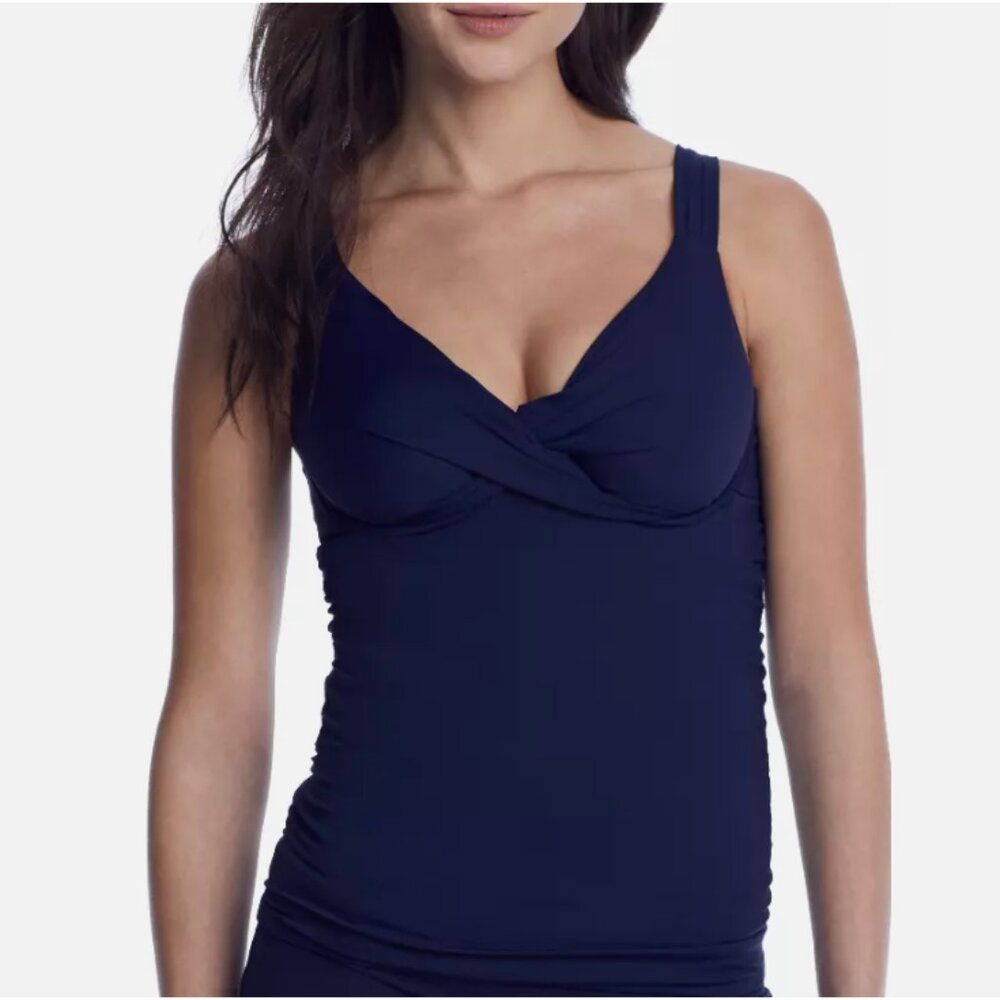 Anne Cole Women Signature Solid Tankini Top Navy Size 36 B/C 00065